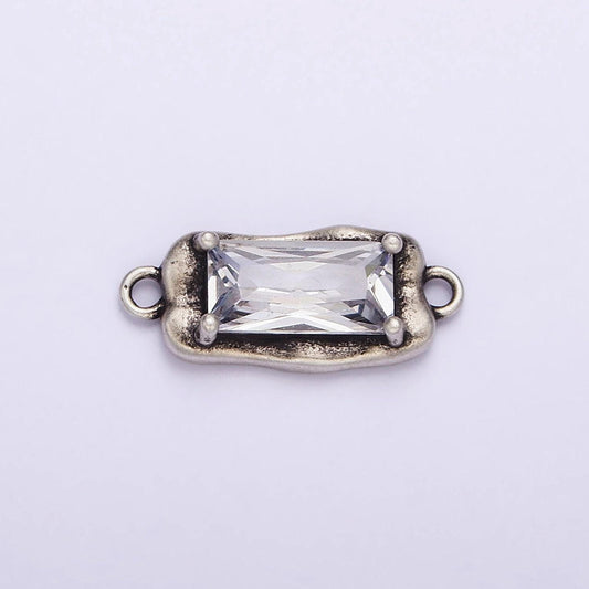 Sterling silver s925 clear cz baguette abstract molten silver connector | sl-304