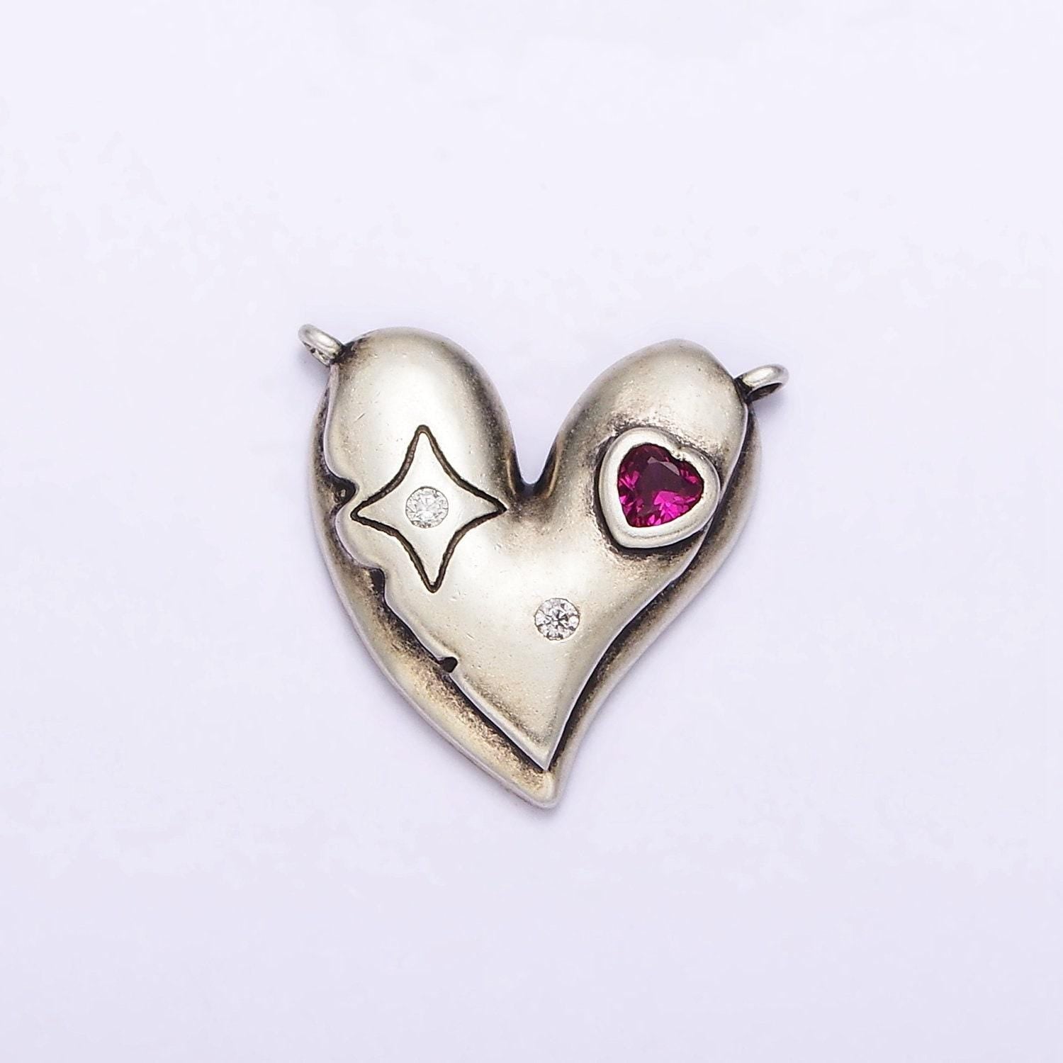 S925 sterling silver fuchsia cz celestial star heart connector | sl-301