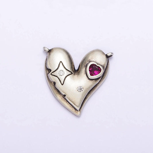 S925 sterling silver fuchsia cz celestial star heart connector | sl-301