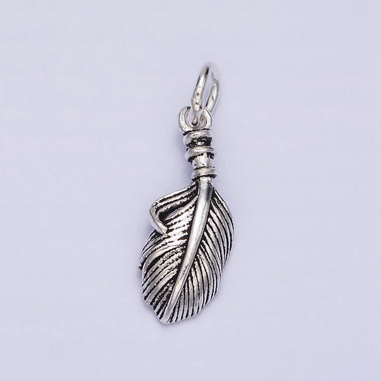 Sterling silver s925 curved line-textured natural long palm leaf charm feather charm | sl-286