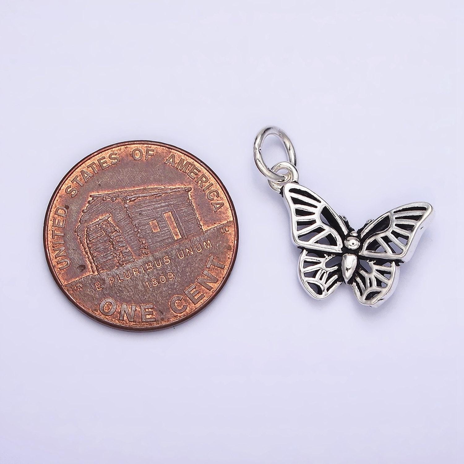 Sterling silver s925 pet insect butterfly mariposa antique silver butterfly wings charm | sl-278