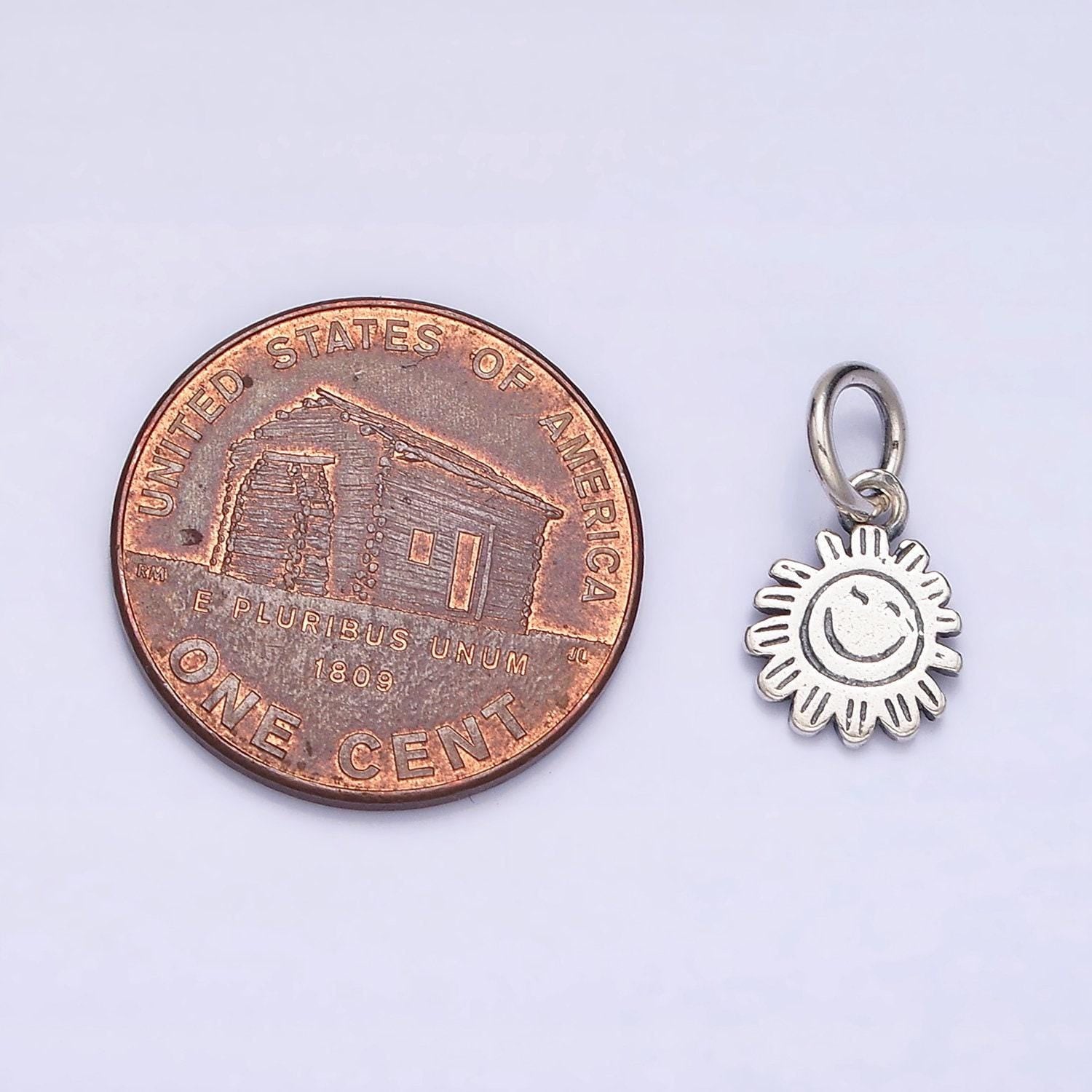 Sterling silver s925 round happy face celestial sun flower charm | sl-275