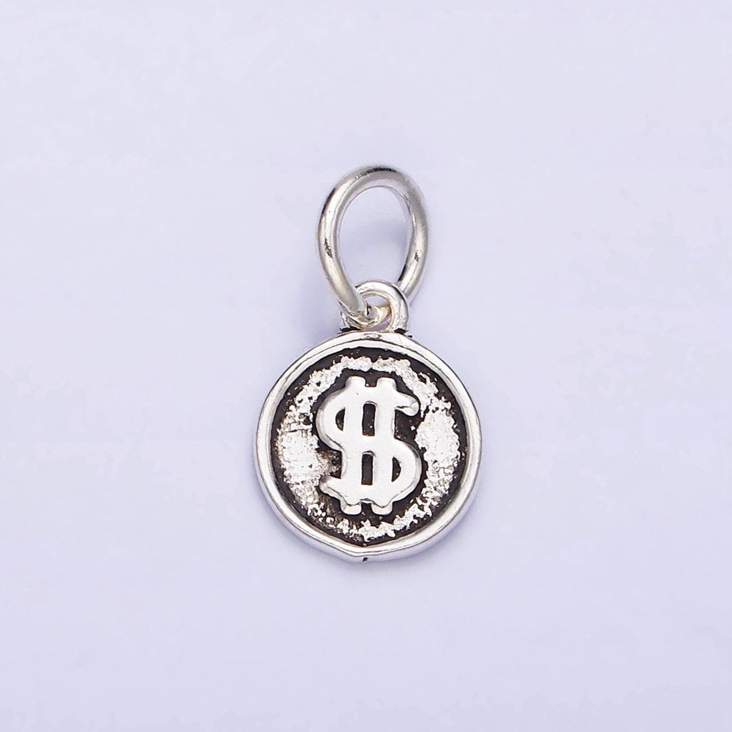 Sterling silver s925 dollar money currency symbol mini round charm | sl-270