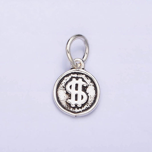 Sterling silver s925 dollar money currency symbol mini round charm | sl-270