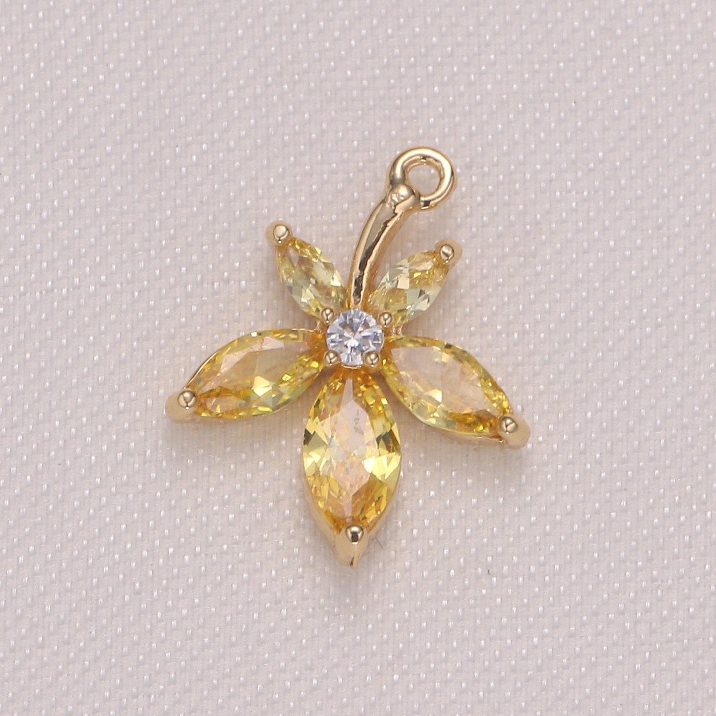 14x17mm tiny flower charm pendant, daisy petal charm necklace bracelet earring charms, floral lover pink purple yellow gold micro pave -950