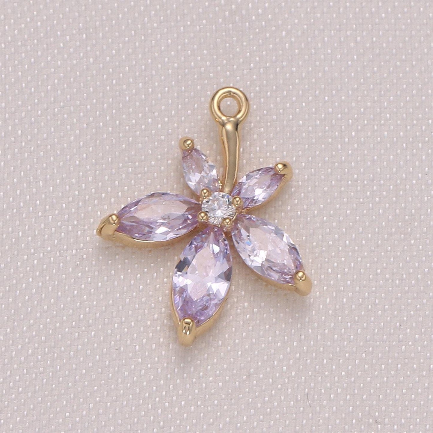 14x17mm tiny flower charm pendant, daisy petal charm necklace bracelet earring charms, floral lover pink purple yellow gold micro pave -950