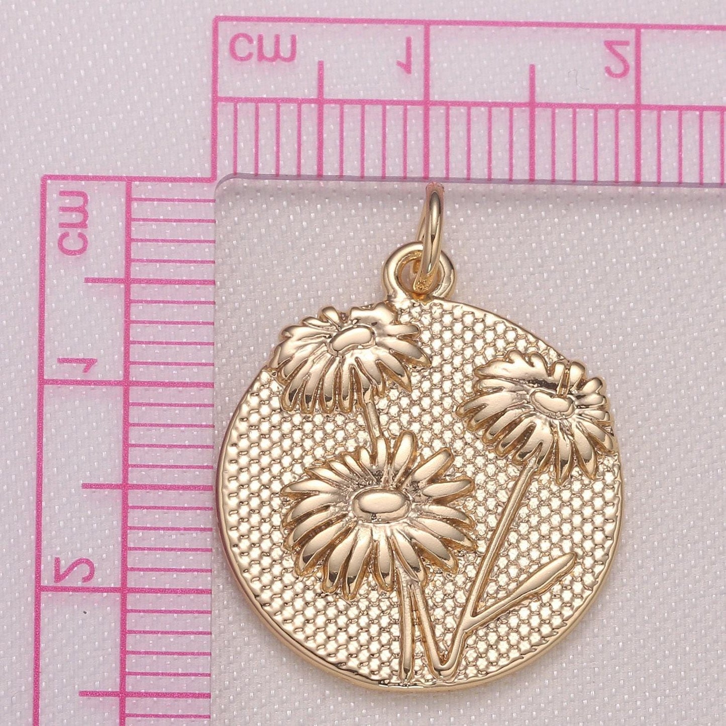 Sun flower charm- gold plated over brass dainty floral medallion charm coin disc round pendant for minimalist jewelry supply gp-943