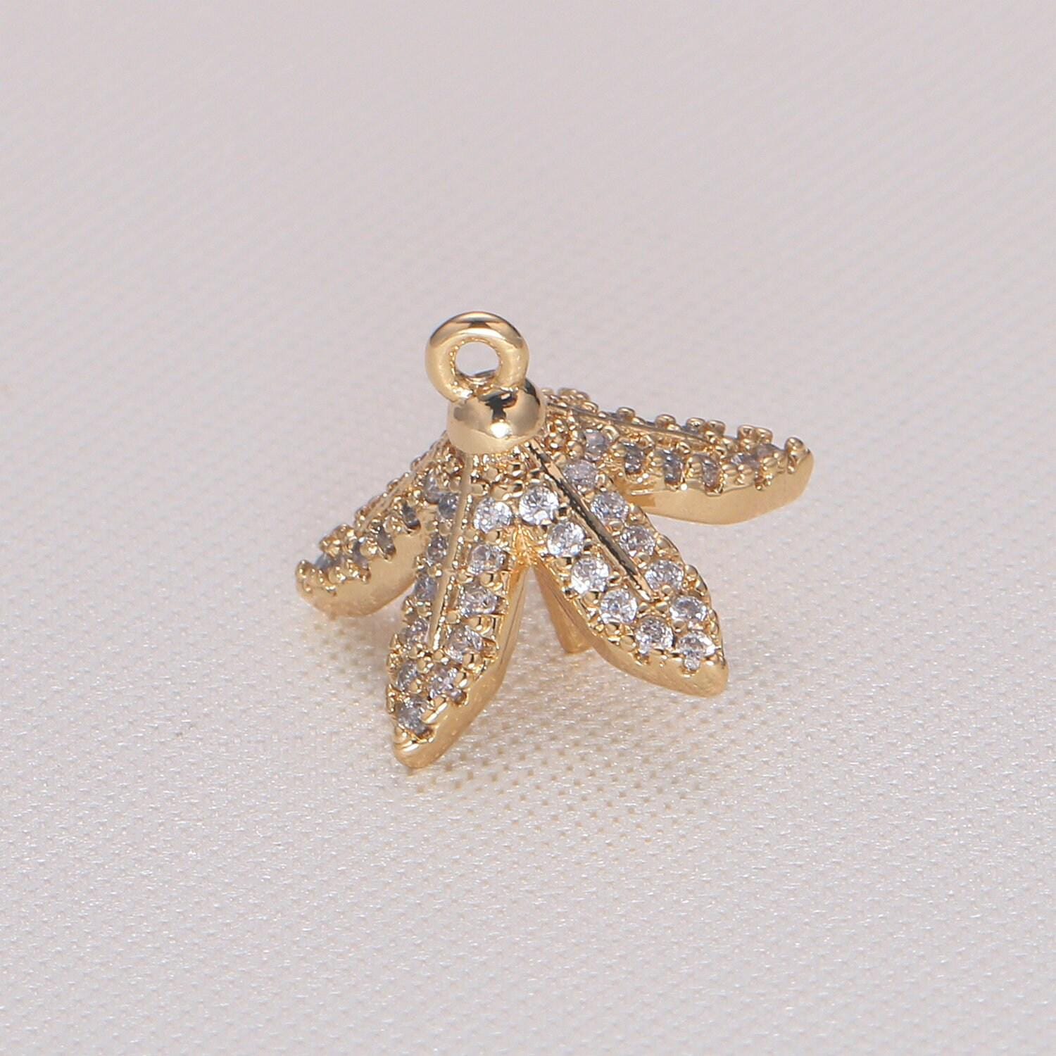 Gold bead cap with peg for top drilled beads micro pave supply component -921