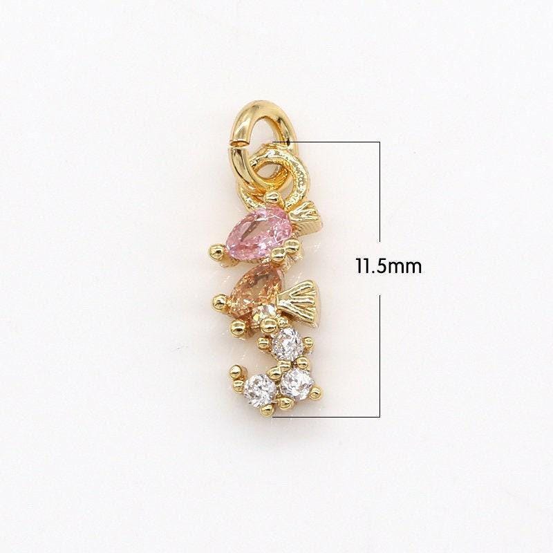 1 pc seahorse cz gold charm, seahorse bracelet charm,dainty necklace charm, tiny earring charm, ocean underwater animal, -723