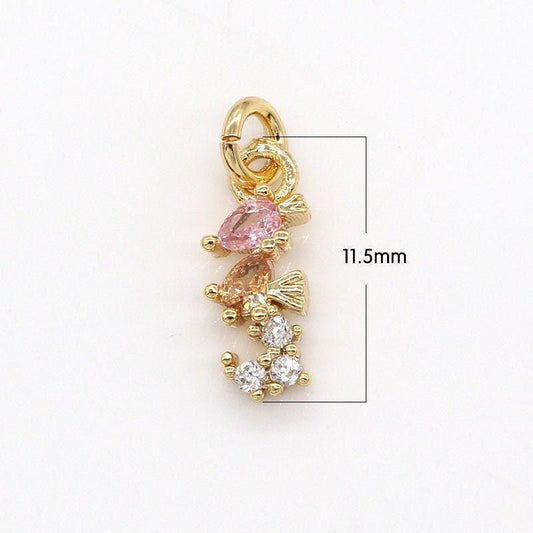 1 pc seahorse cz gold charm, seahorse bracelet charm,dainty necklace charm, tiny earring charm, ocean underwater animal, -723