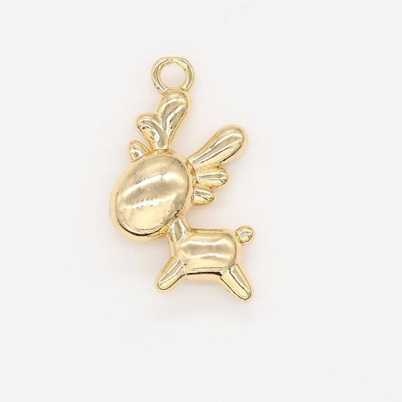 Double sided dainty gold rudolph charm -christmas jewelry pendant - reindeer goldplated charm for bracelet necklace earring component -699