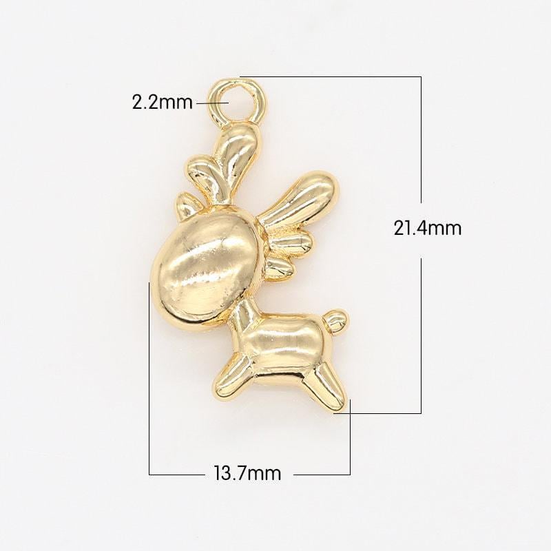 Double sided dainty gold rudolph charm -christmas jewelry pendant - reindeer goldplated charm for bracelet necklace earring component -699