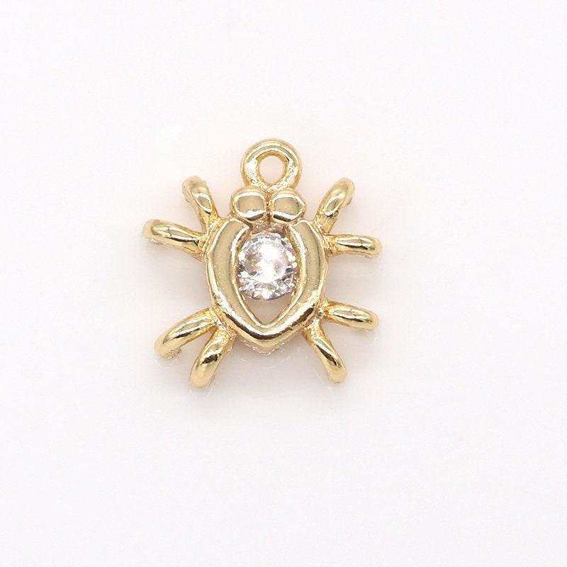 Mini spider charm tiny gold animal charm pendant for necklace bracelet insect hallowen inspired jewelry -626