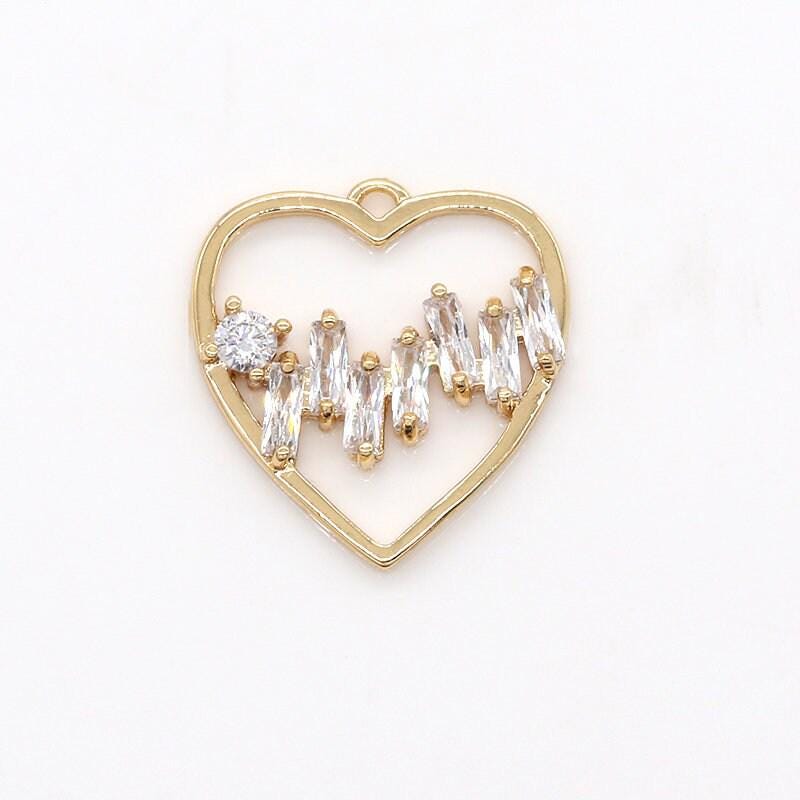 Mini gold heart charm, cubic zirconia friendship pendant charm, minimalist charm necklace earring bracelet diy jewelry -622