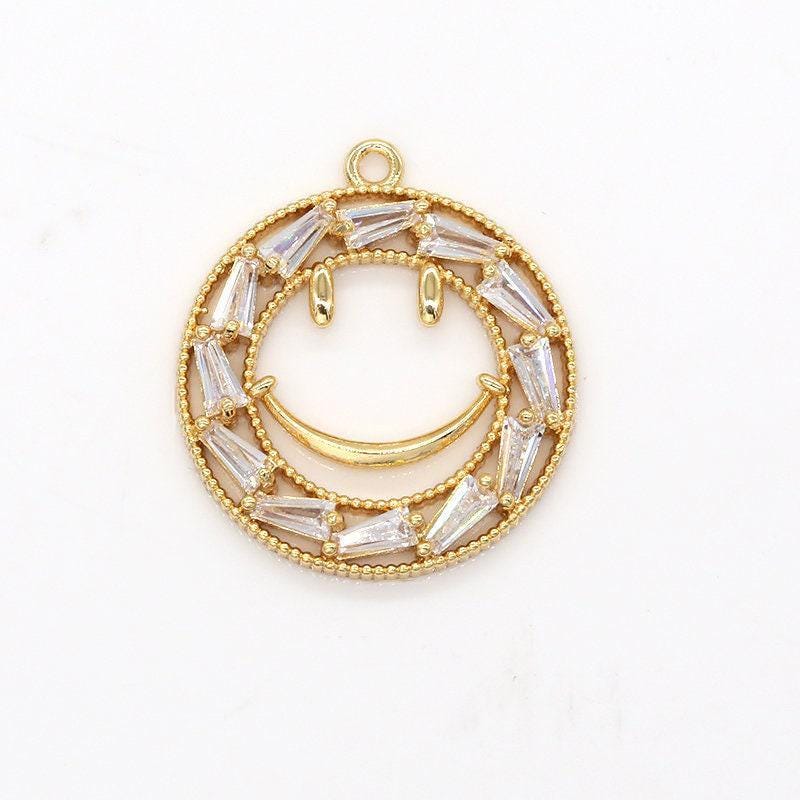 Smile face pendant,micro pave cz happy face charms baguette happy face charm for diy jewelry supply -617