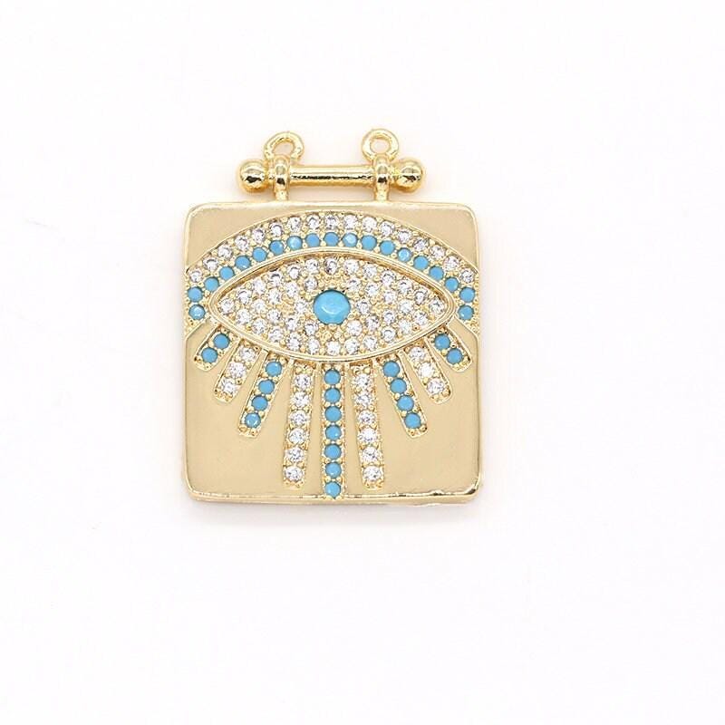 Blue-clear evil eye pendant ,gold tiny evil eye pendant protection pendant double bail charm minimalist jewelry pendant making, -609