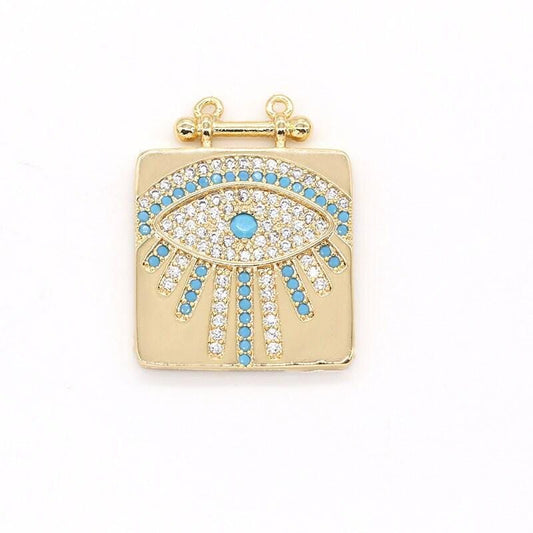 Blue-clear evil eye pendant ,gold tiny evil eye pendant protection pendant double bail charm minimalist jewelry pendant making, -609