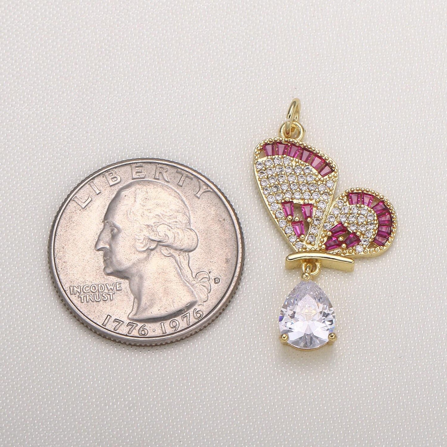 Tiny cz heart charm butterfly cubic love pendant pear cut zirconia gold plated for earring bracelet necklace component -590