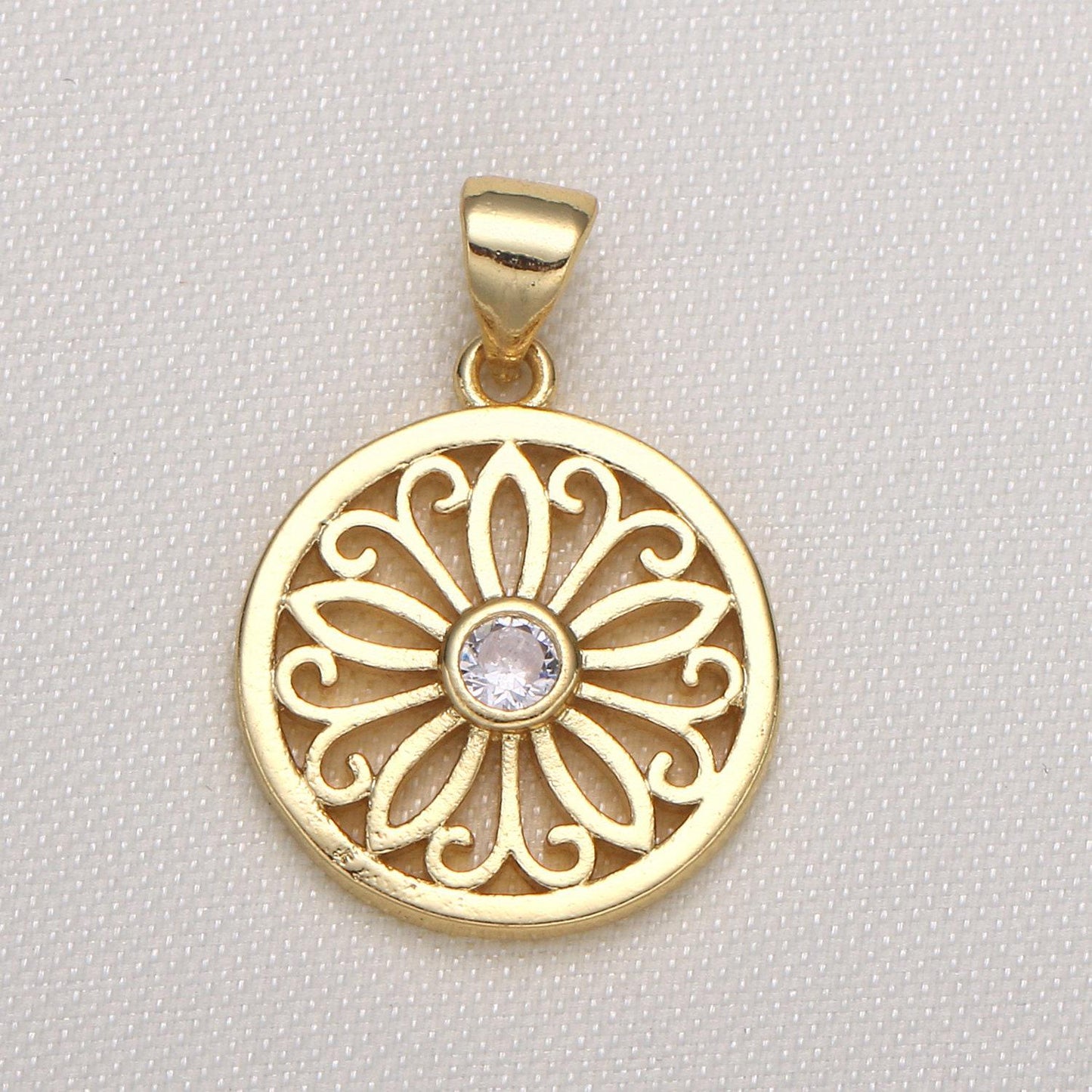Wind catcher gold charm medieval charms. solitaire cz pendant, designer's jewelry supplies. diy craft supplies. round pendant, 582