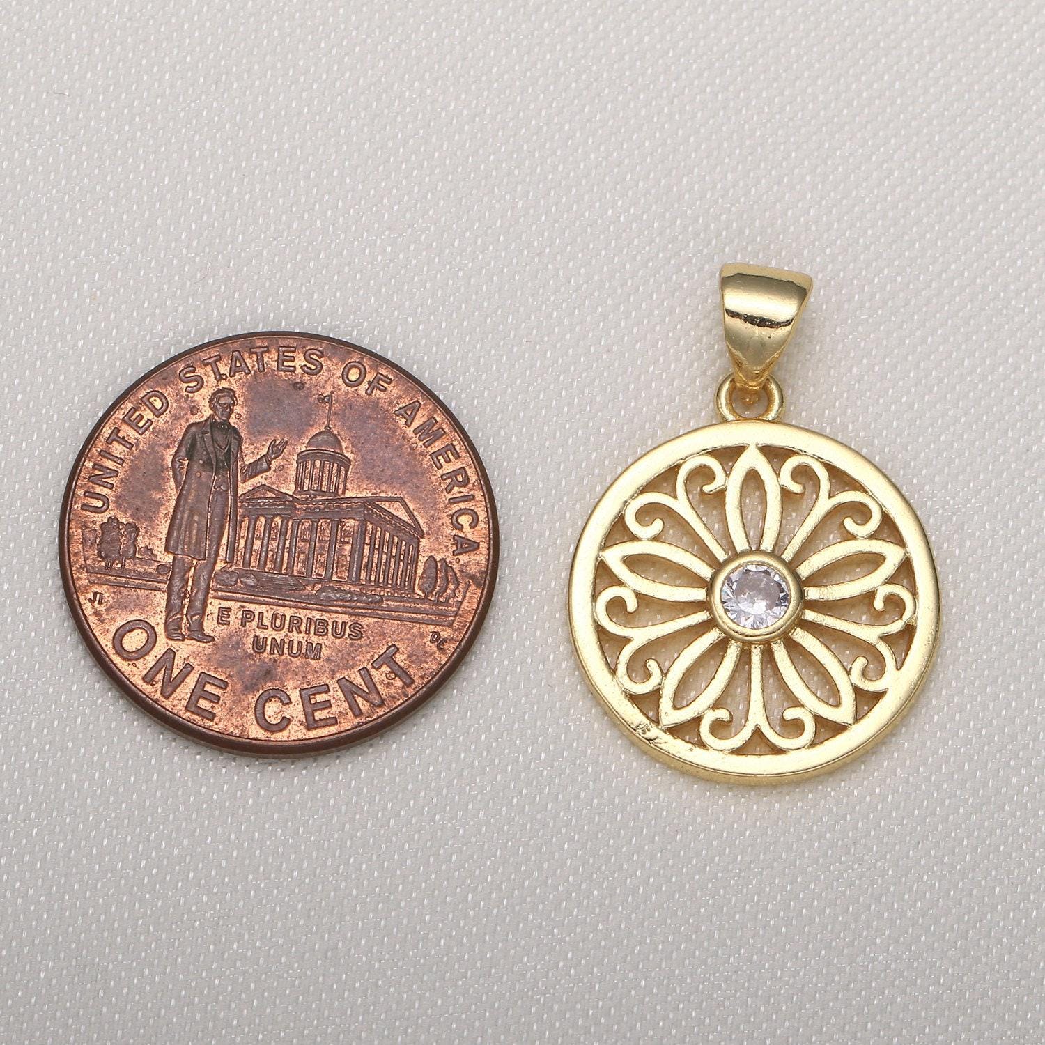 Wind catcher gold charm medieval charms. solitaire cz pendant, designer's jewelry supplies. diy craft supplies. round pendant, 582