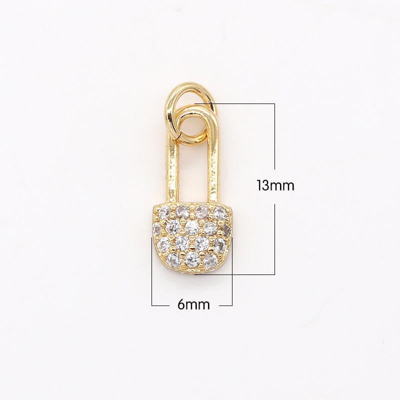 Tiny safety pin charm in gold overlay for bracelet earring necklace charm-509
