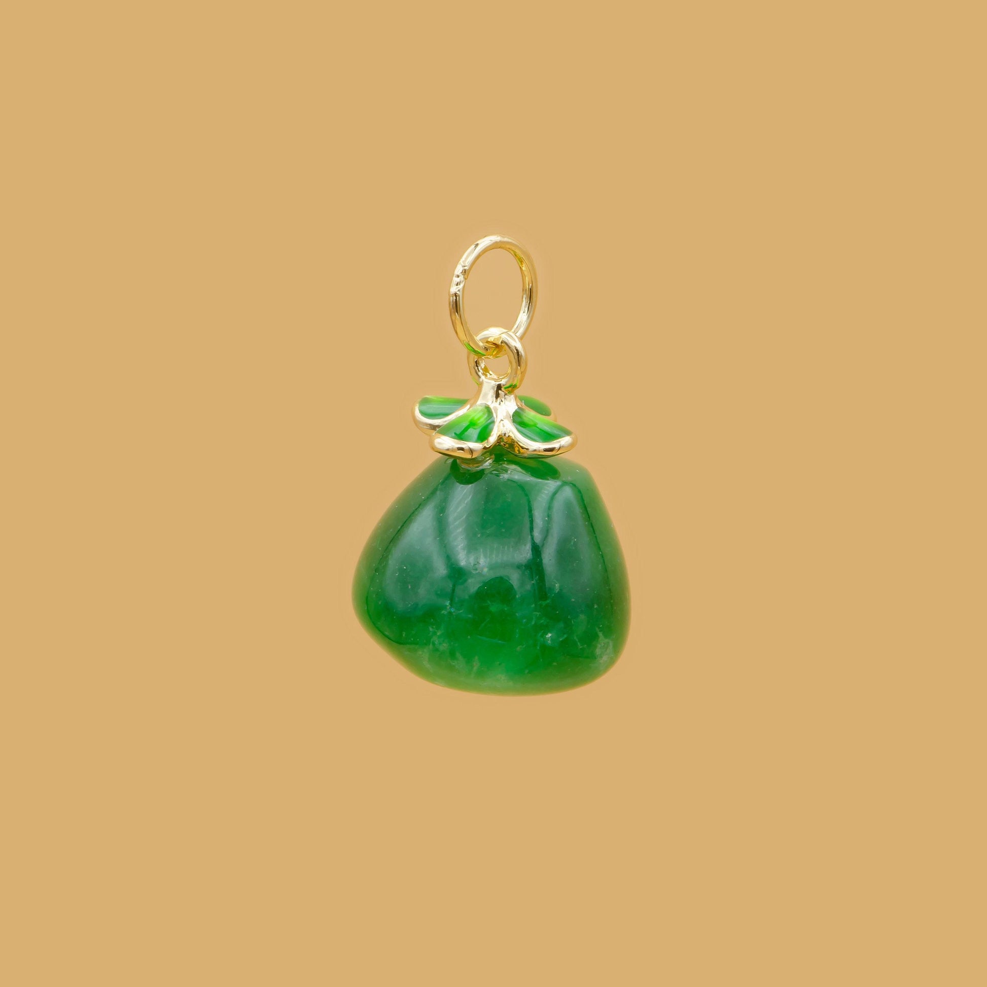 1pc green agate stone charm, natural stone fruit pendant charm, dainty charm,pear tomato pendant, gold color, 481