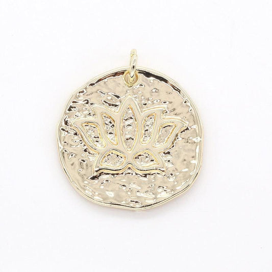 Mini gold lotus flower charm,rustic coin pendant, yoga zen meditation symbol jewelry bracelet earring necklace -448