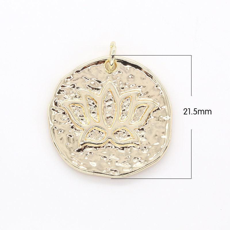 Mini gold lotus flower charm,rustic coin pendant, yoga zen meditation symbol jewelry bracelet earring necklace -448