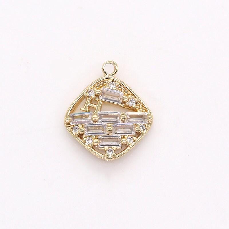 Mini rhombus charm baguette cz charm for necklace bracelet earring supply -394