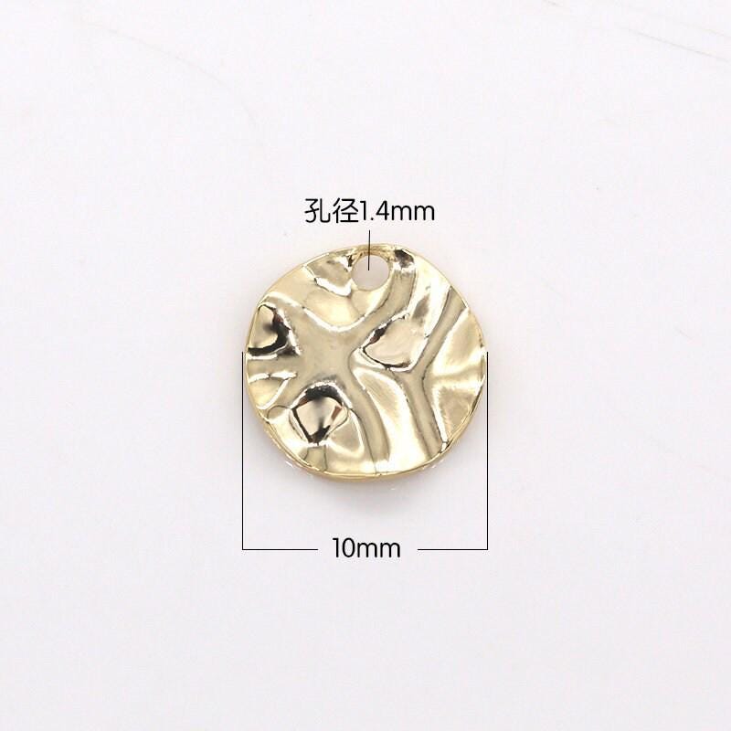 10mm round hammered gold charm dainty craft supplies for necklace bracelet jewelry, geometric charm jewelry making supply diy, 313