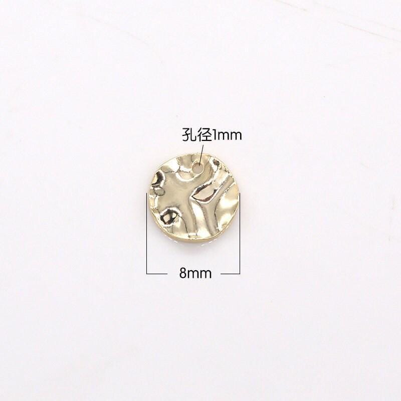 8mm round hammered gold charm dainty craft supplies for necklace bracelet jewelry, geometric charm jewelry making supply diy, 312