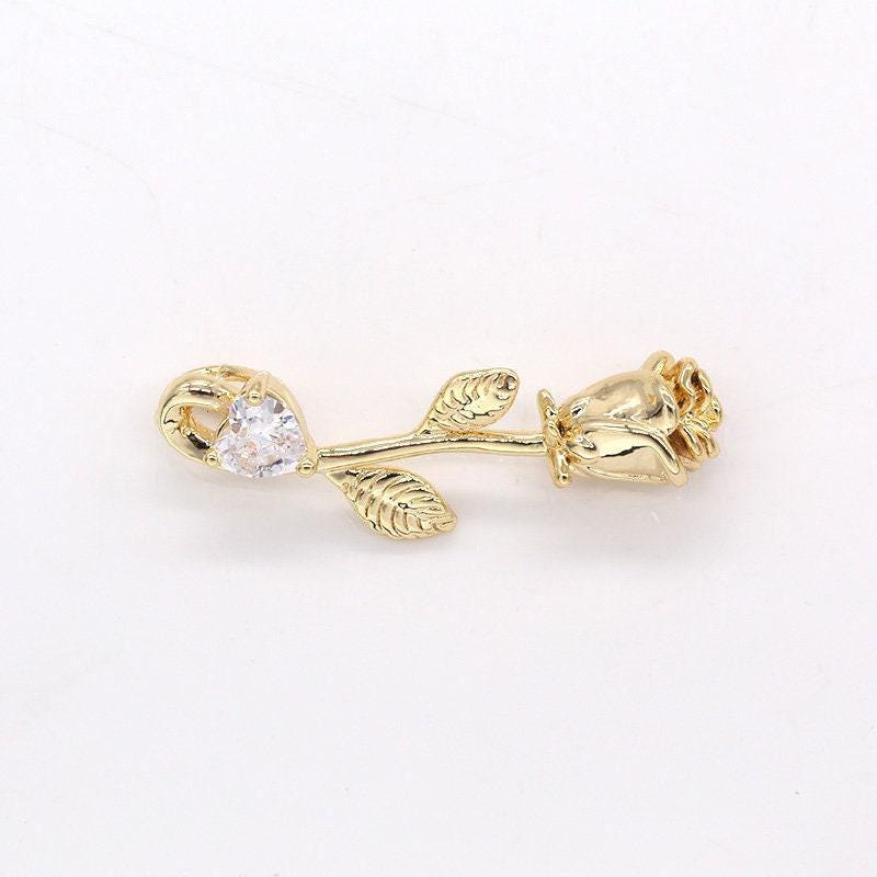 Dainty gold rose charm for necklace earring component upside down cz flower pendant -281