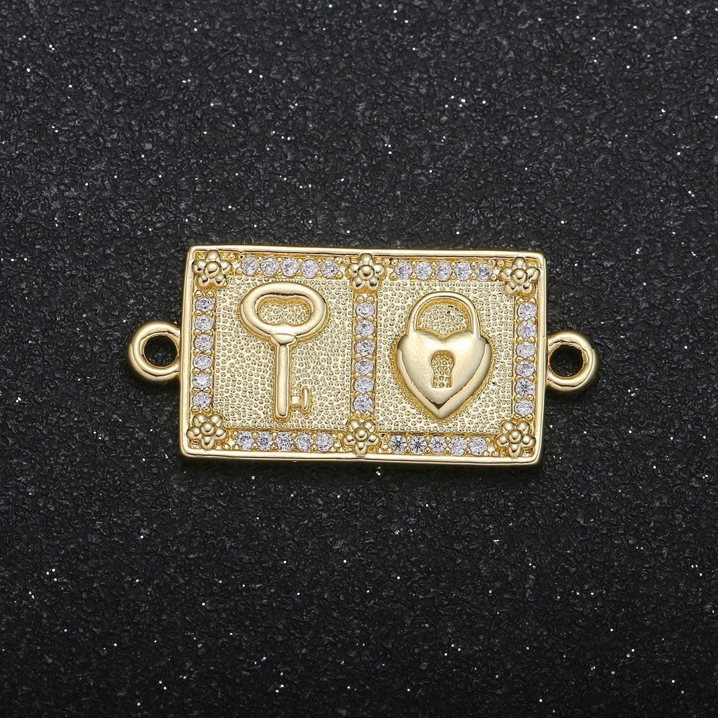 Lock my heart gold connector cz pave geometric connector gold key minimalist jewelry making supplies for bracelet earring necklace -23