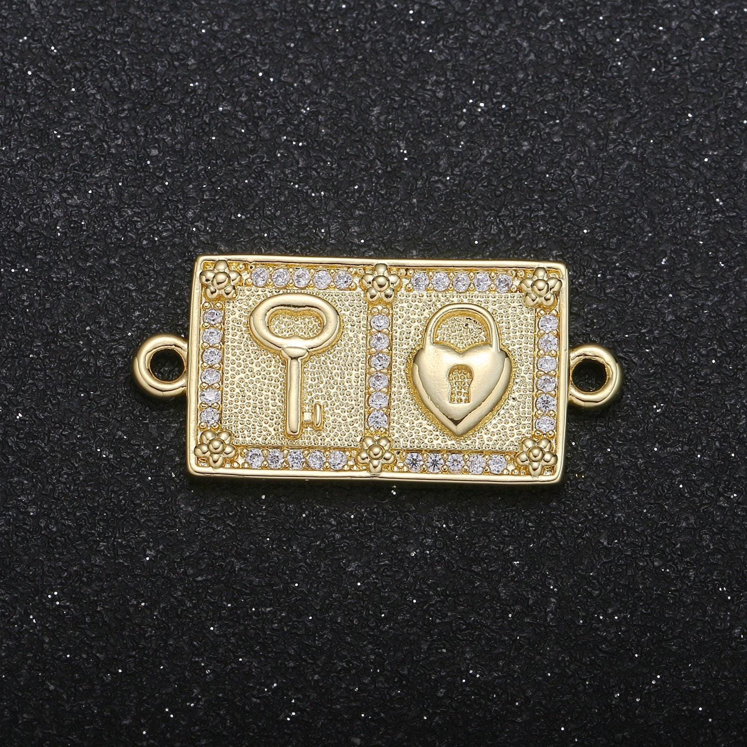 Lock my heart gold connector cz pave geometric connector gold key minimalist jewelry making supplies for bracelet earring necklace -23