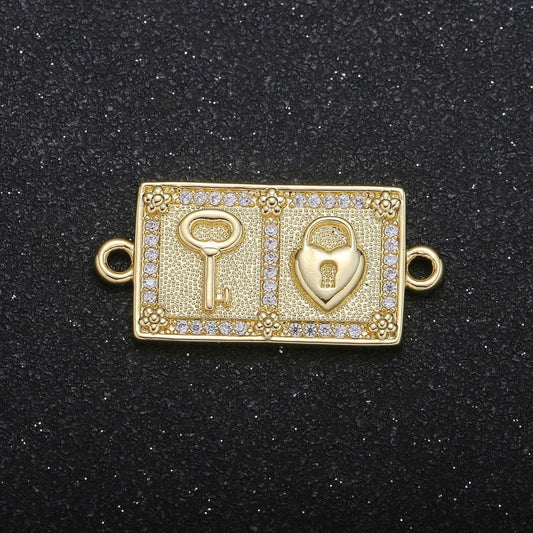 Lock my heart gold connector cz pave geometric connector gold key minimalist jewelry making supplies for bracelet earring necklace -23
