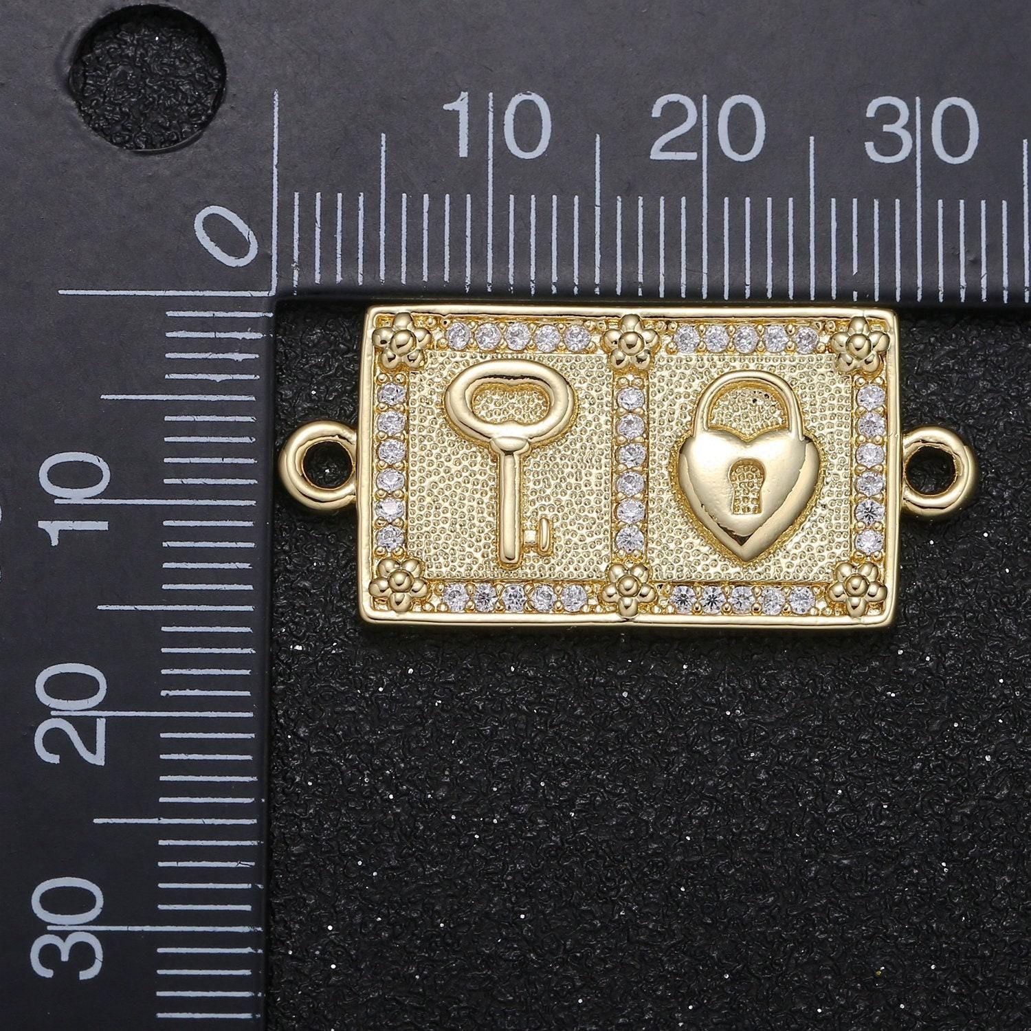 Lock my heart gold connector cz pave geometric connector gold key minimalist jewelry making supplies for bracelet earring necklace -23