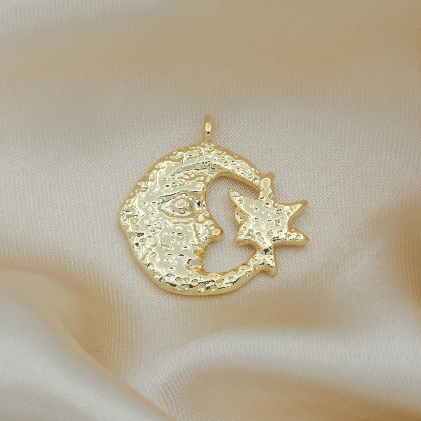 Gold rustic moon charm crescent moon celestial charm for jewelry making -140