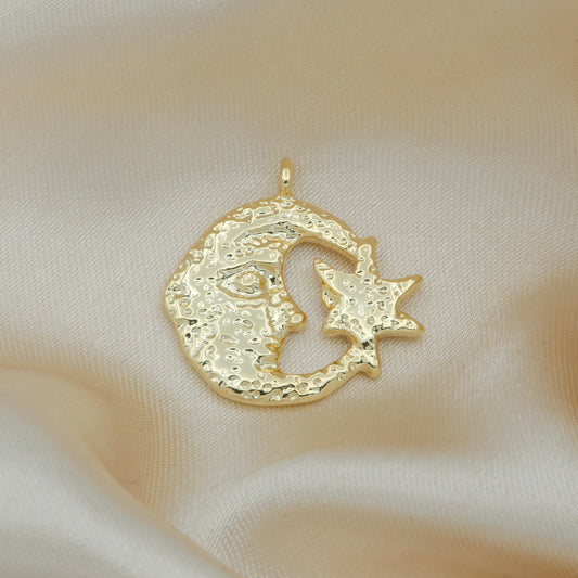 Gold rustic moon charm crescent moon celestial charm for jewelry making -140
