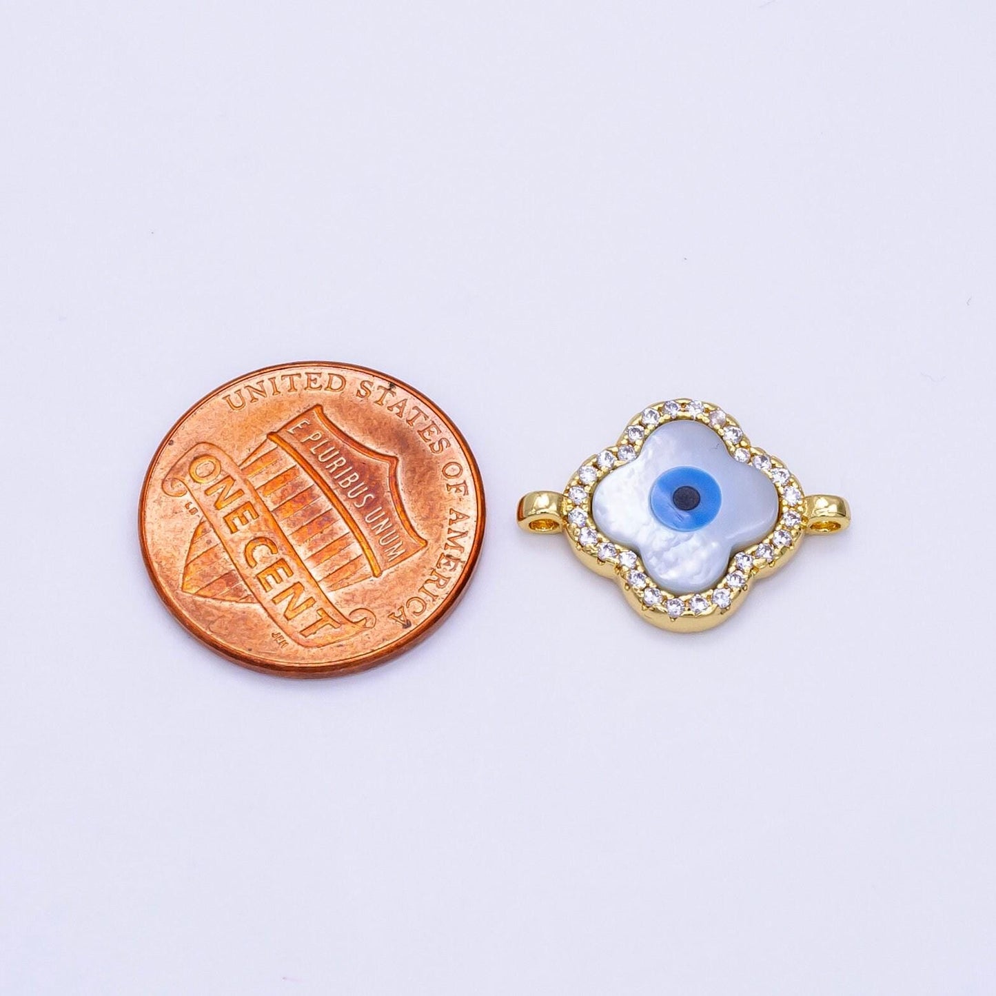 Dainty micro pave clover evil eye connector cz evil eye charm connector cubic zirconia gold evil eye bracelet connector link charm gp1067