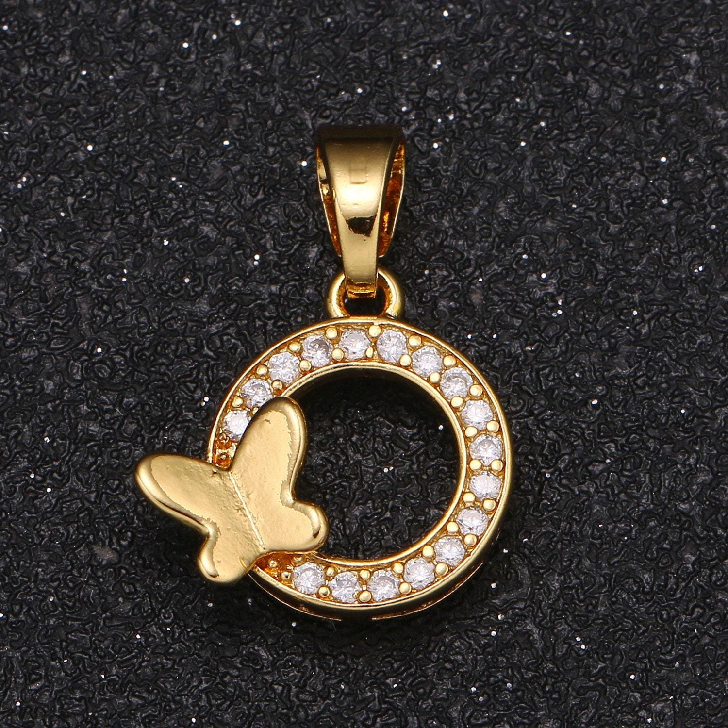Gold round charm micro pave charm butterfly cubic dainty jewelry pendant luxury charm for jewelry supply -1053