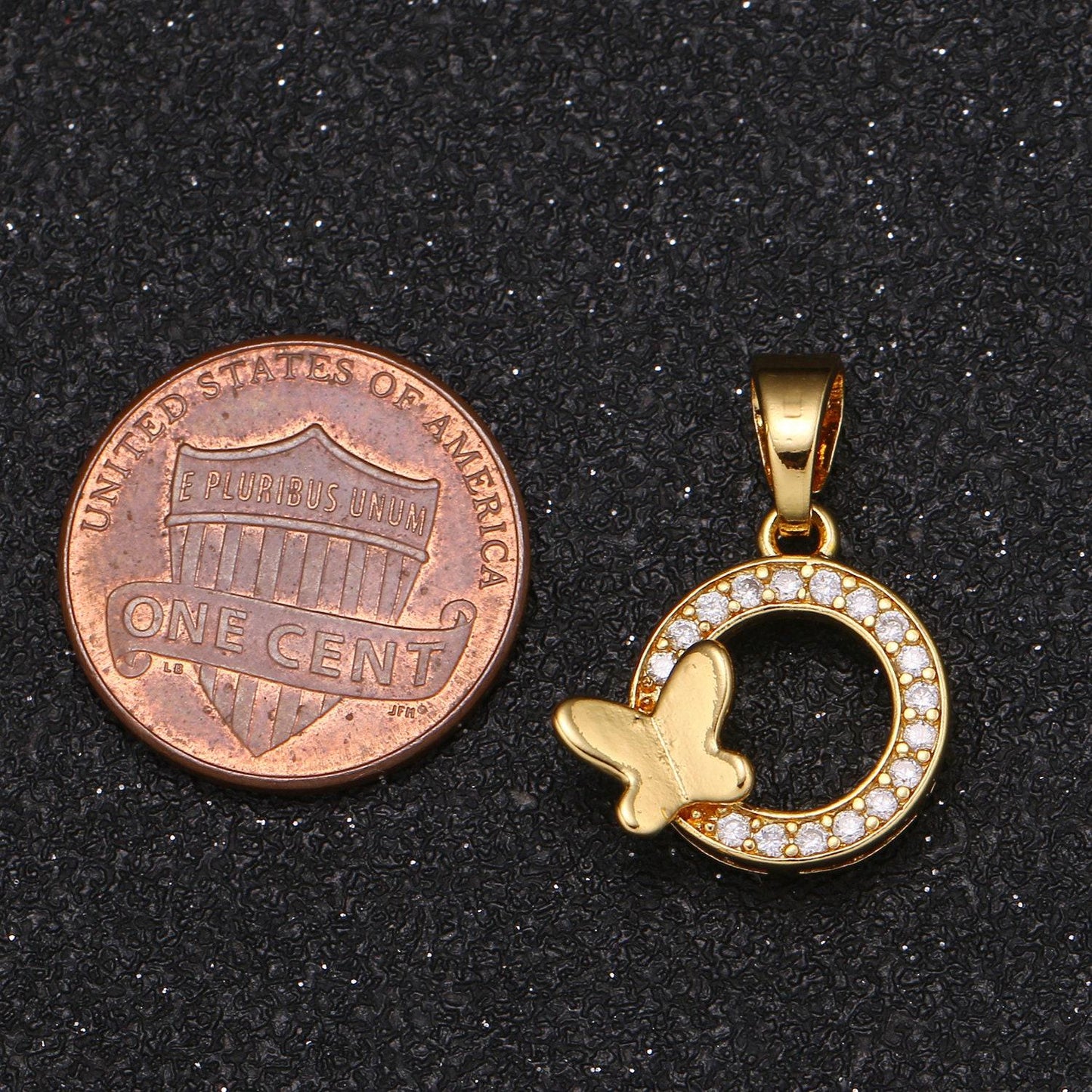 Gold round charm micro pave charm butterfly cubic dainty jewelry pendant luxury charm for jewelry supply -1053