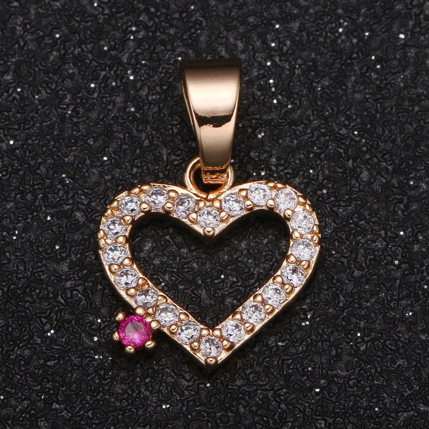 1pc gold micro pave cz heart pendant charm, solitaire red cubic love micro pave cz pendant charm, for diy jewelry -1048