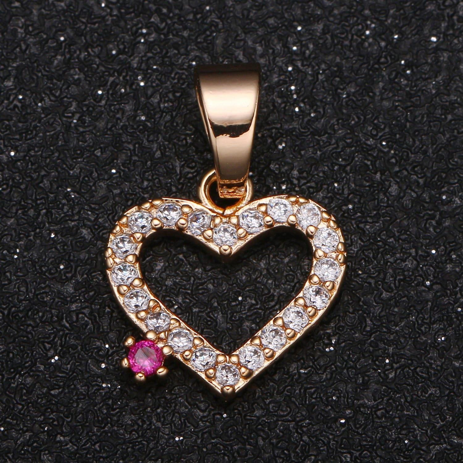 1pc gold micro pave cz heart pendant charm, solitaire red cubic love micro pave cz pendant charm, for diy jewelry -1048