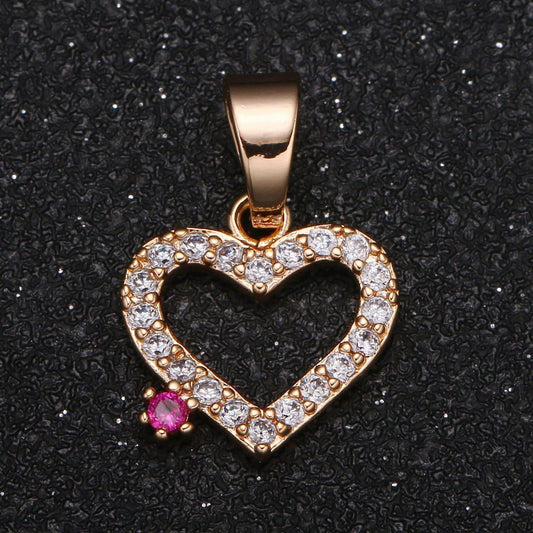 1pc gold micro pave cz heart pendant charm, solitaire red cubic love micro pave cz pendant charm, for diy jewelry -1048