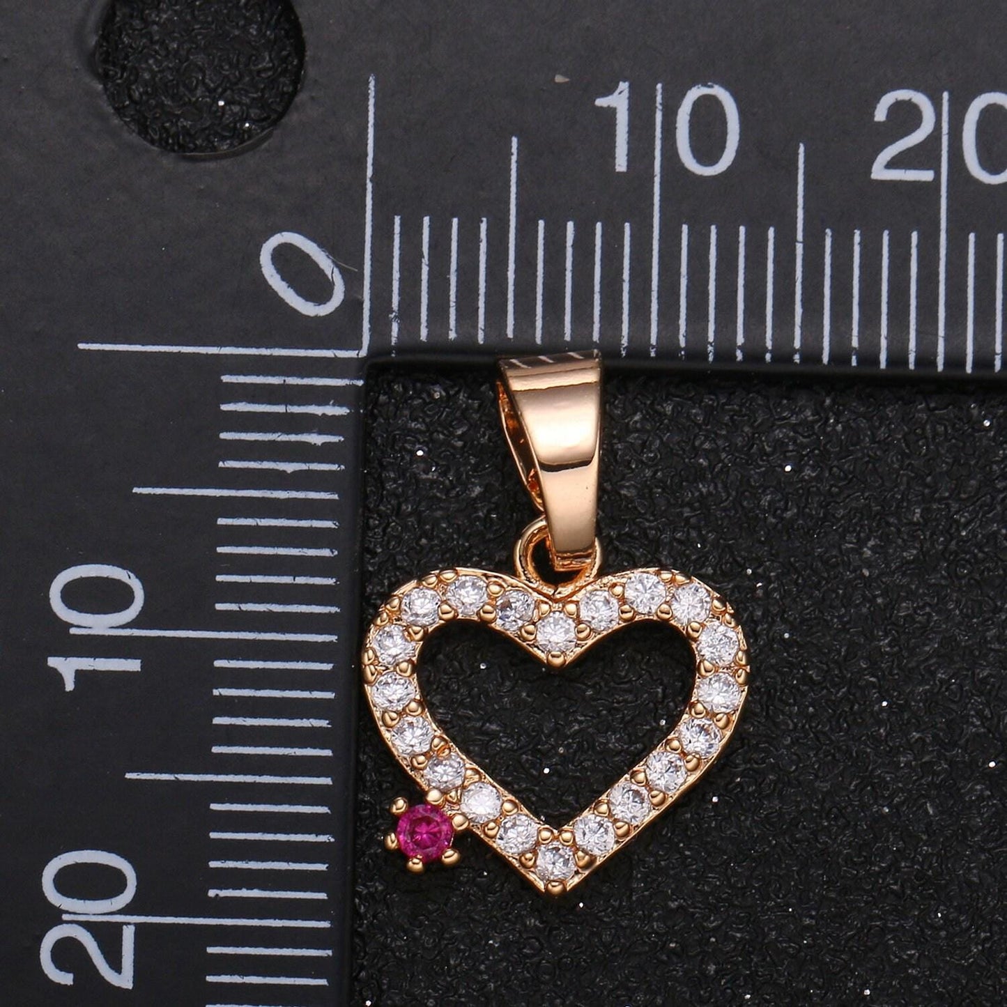 1pc gold micro pave cz heart pendant charm, solitaire red cubic love micro pave cz pendant charm, for diy jewelry -1048