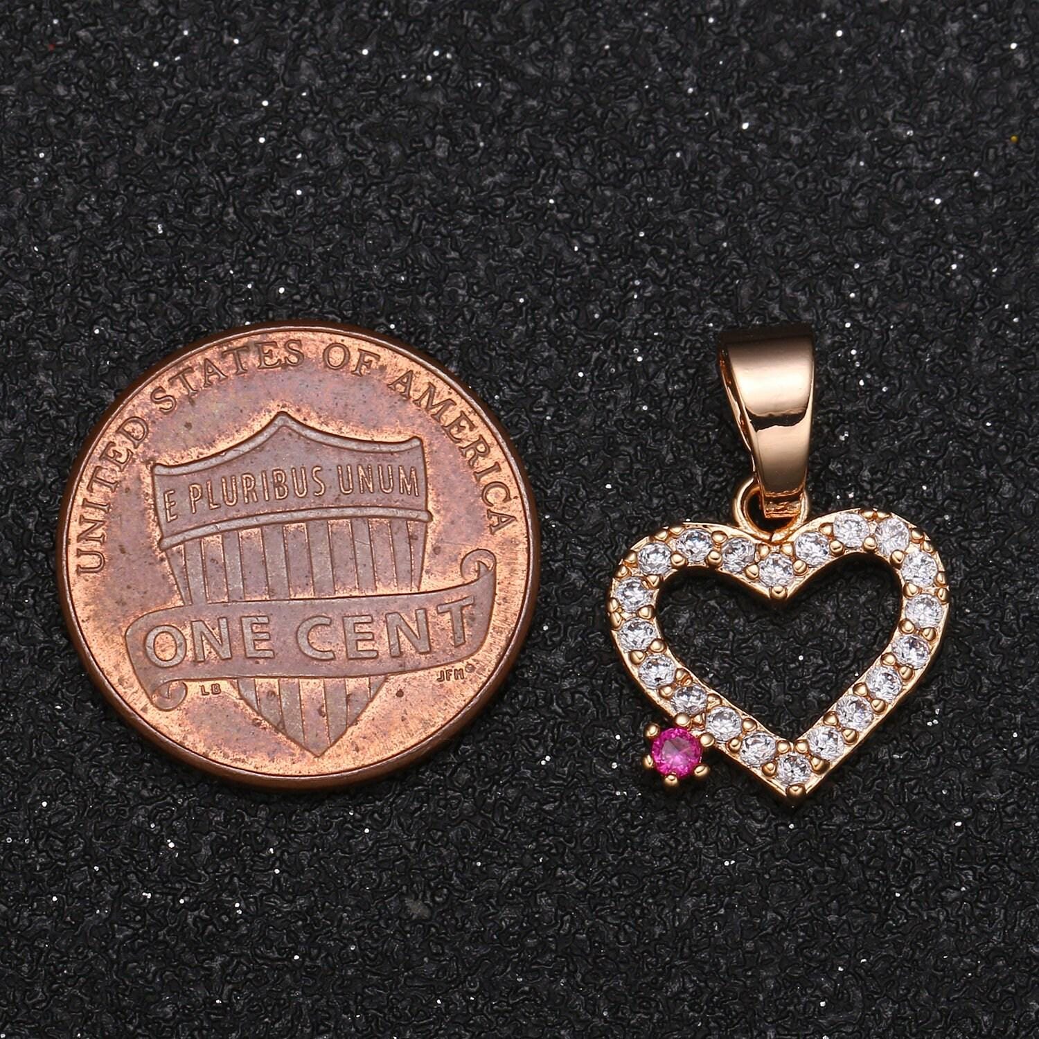 1pc gold micro pave cz heart pendant charm, solitaire red cubic love micro pave cz pendant charm, for diy jewelry -1048