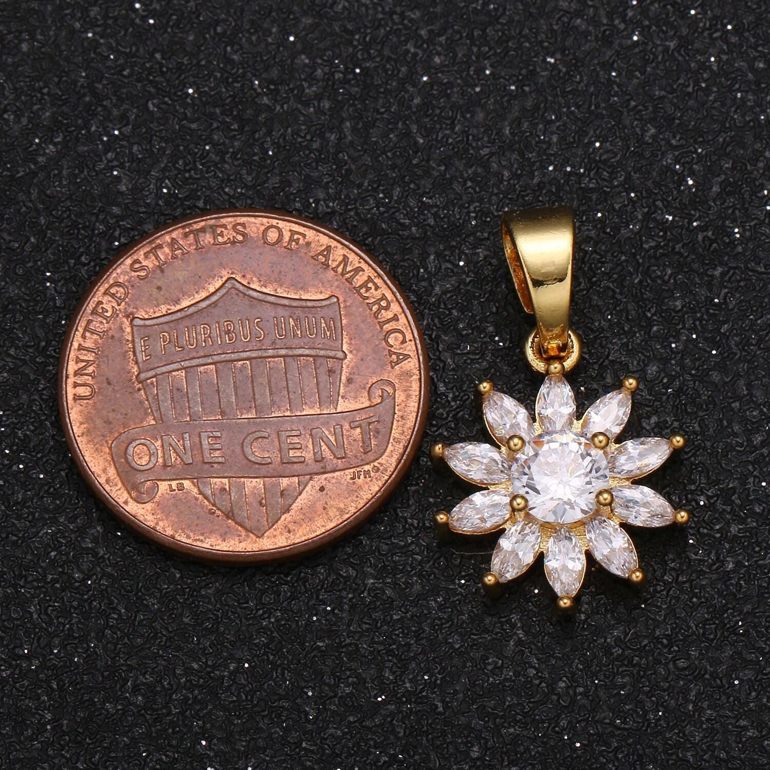 Dainty clear sun flower cubic zirconia cz charm pendant floral nature charm bracelet necklace earring supply -1047