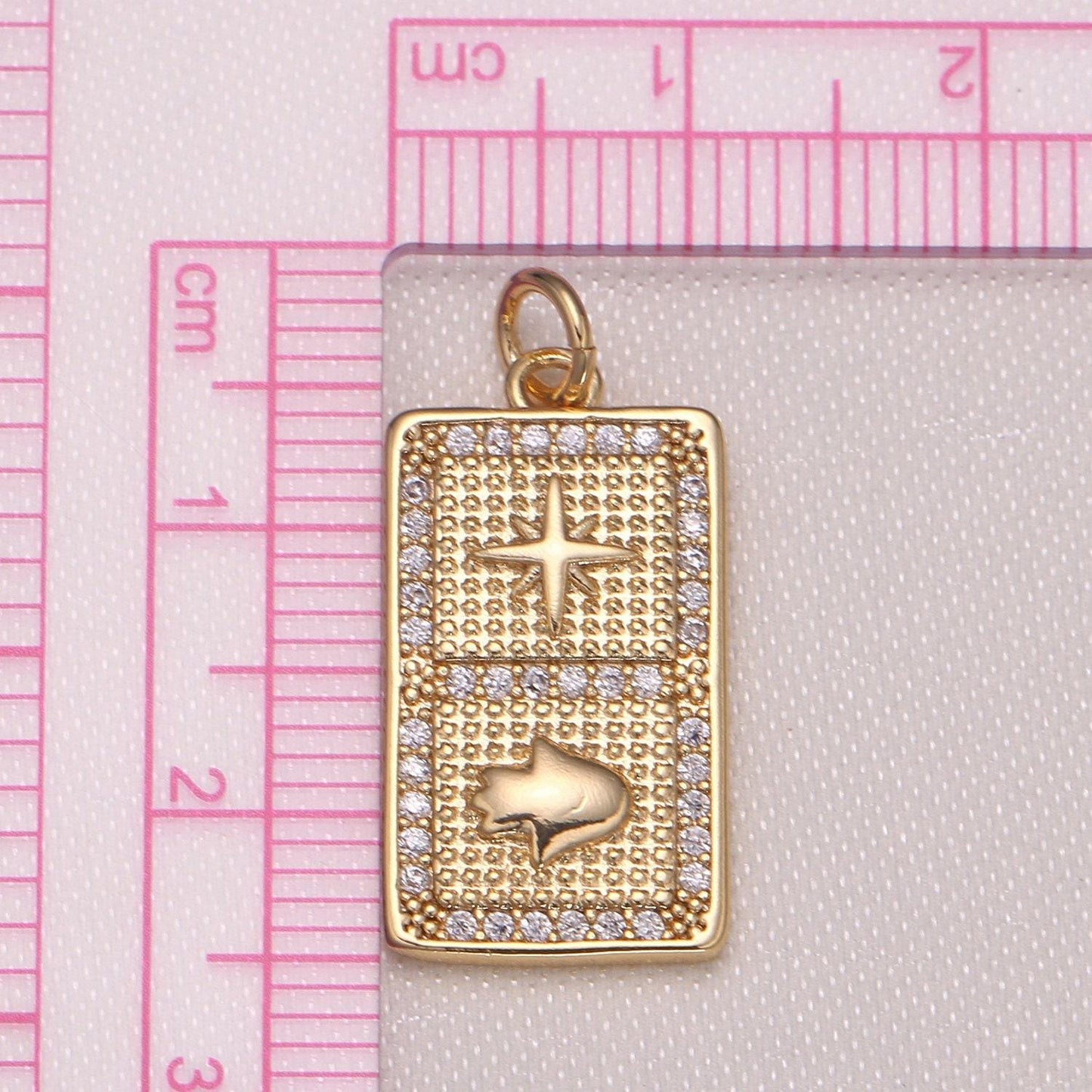 Gold tile charm hamsa hand north star charm micro pave cz charm for jewelry making -1002