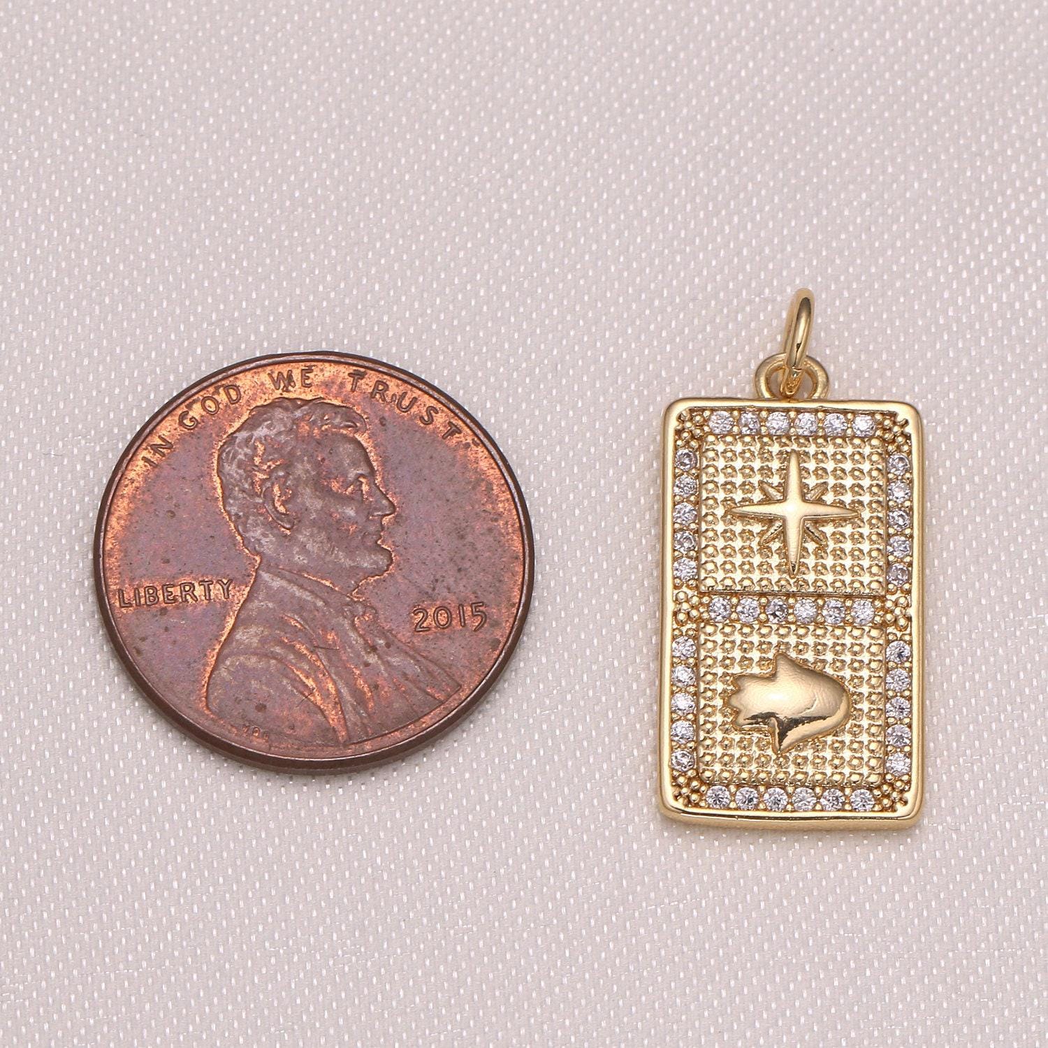 Gold tile charm hamsa hand north star charm micro pave cz charm for jewelry making -1002