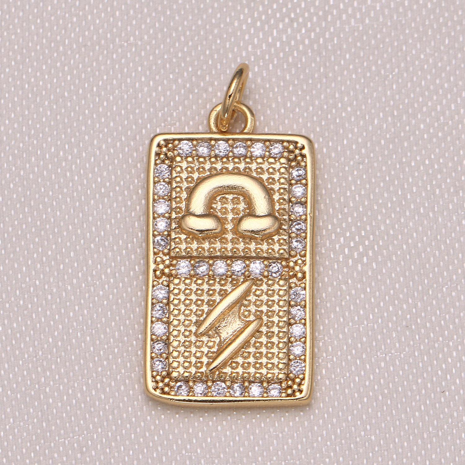 Gold tile charm rainbow thunder charm micro pave cz charm for jewelry making, 1001